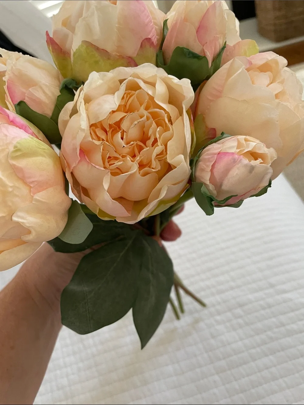 Peach pink  Blush Artificial Peony Bouquet - Home Accents
